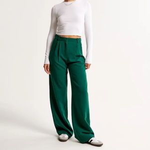 A&F Sloane Tailored Wide Leg Pants - Green Size 14 (32)